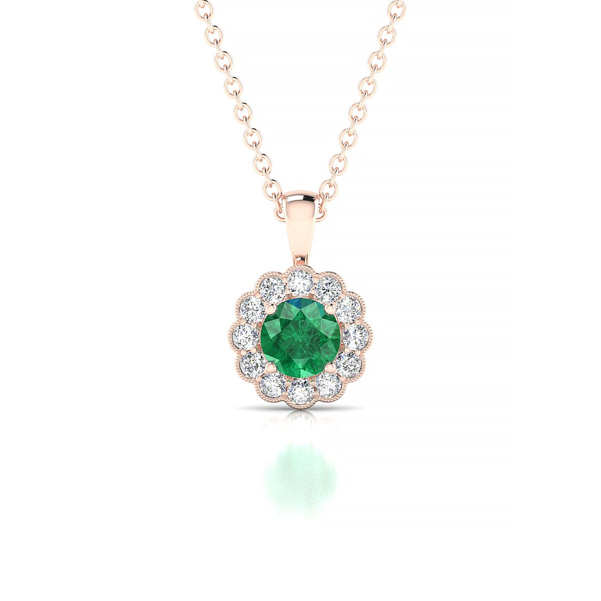 Solace | 18k Rose Gold 4.5 mm Round Emerald Pendant