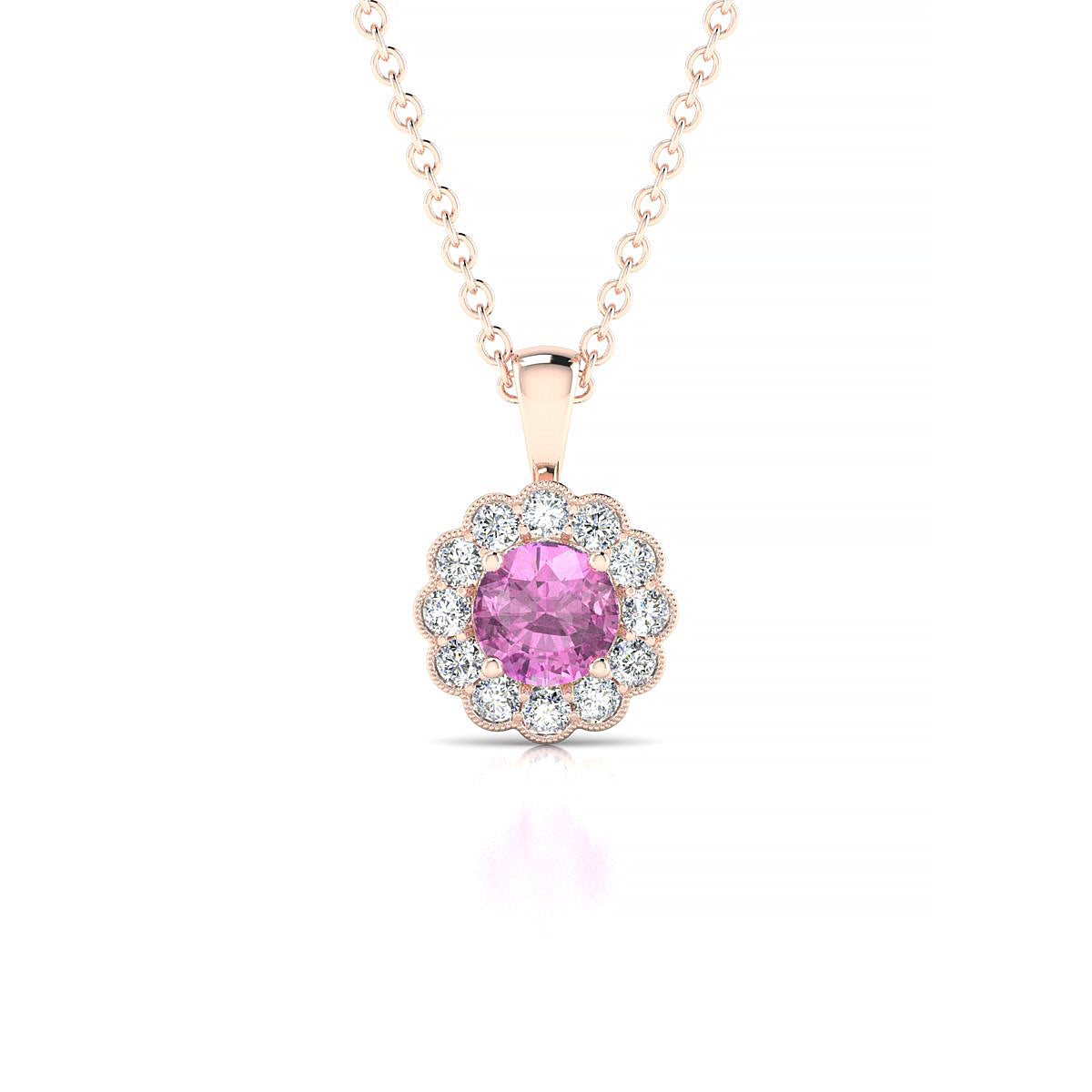 Solace | 18k Rose Gold 4.5 mm Round Pink Sapphire Pendant