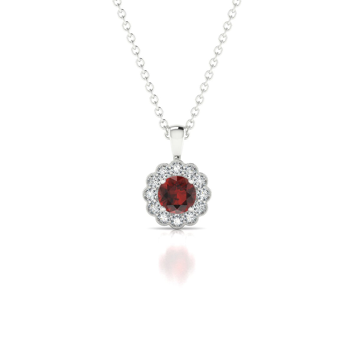 Solace | 18k White Gold 4.5 mm Round Garnet Pendant