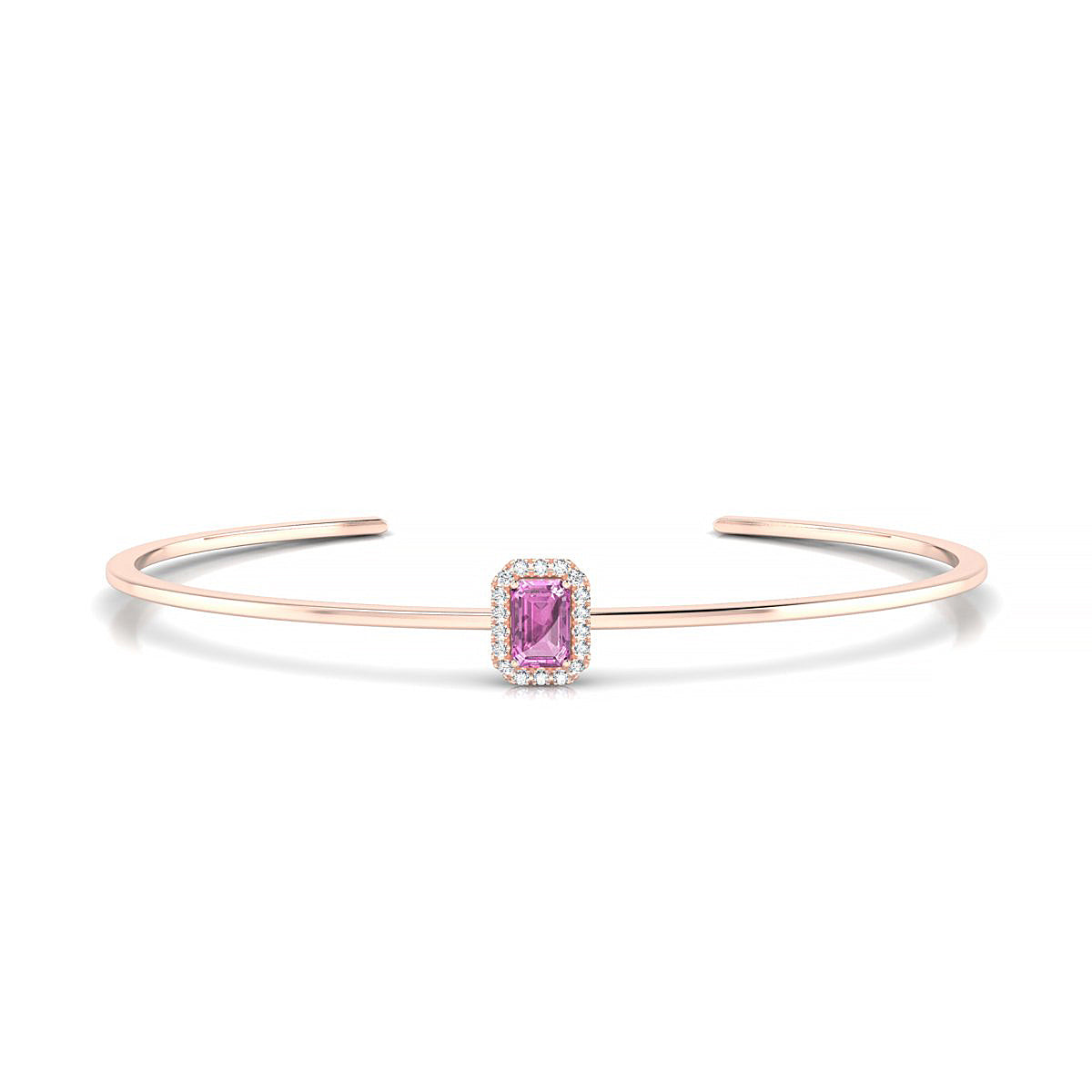 Solar | 18k Rose Gold 6 x 4 mm Emerald Pink Sapphire Bangle