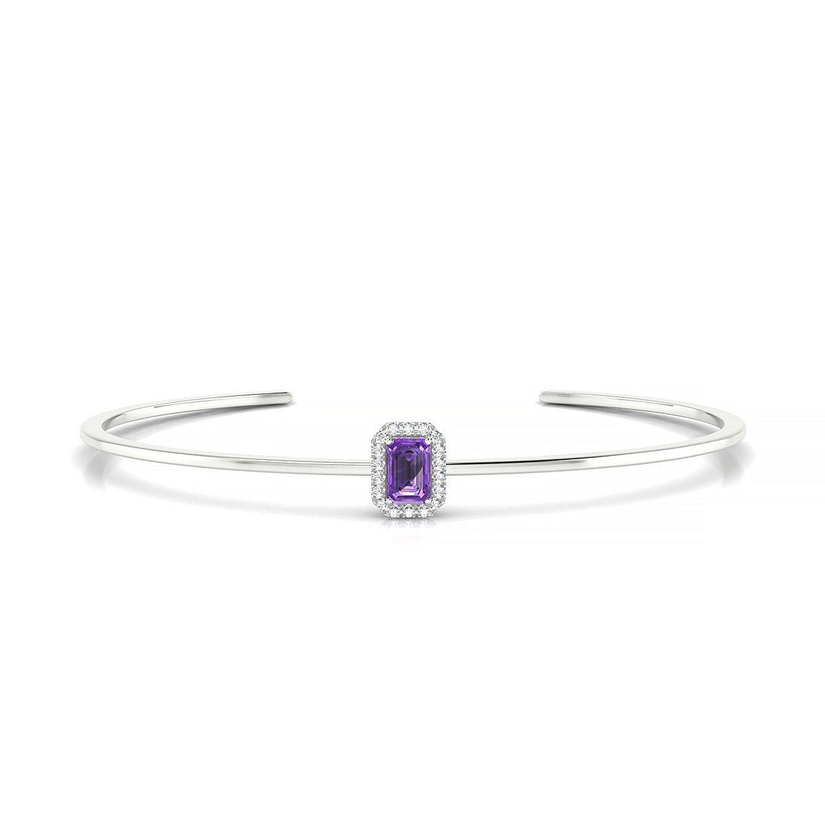 Solar | 18k White Gold 6 x 4 mm Emerald Amethyst Bangle