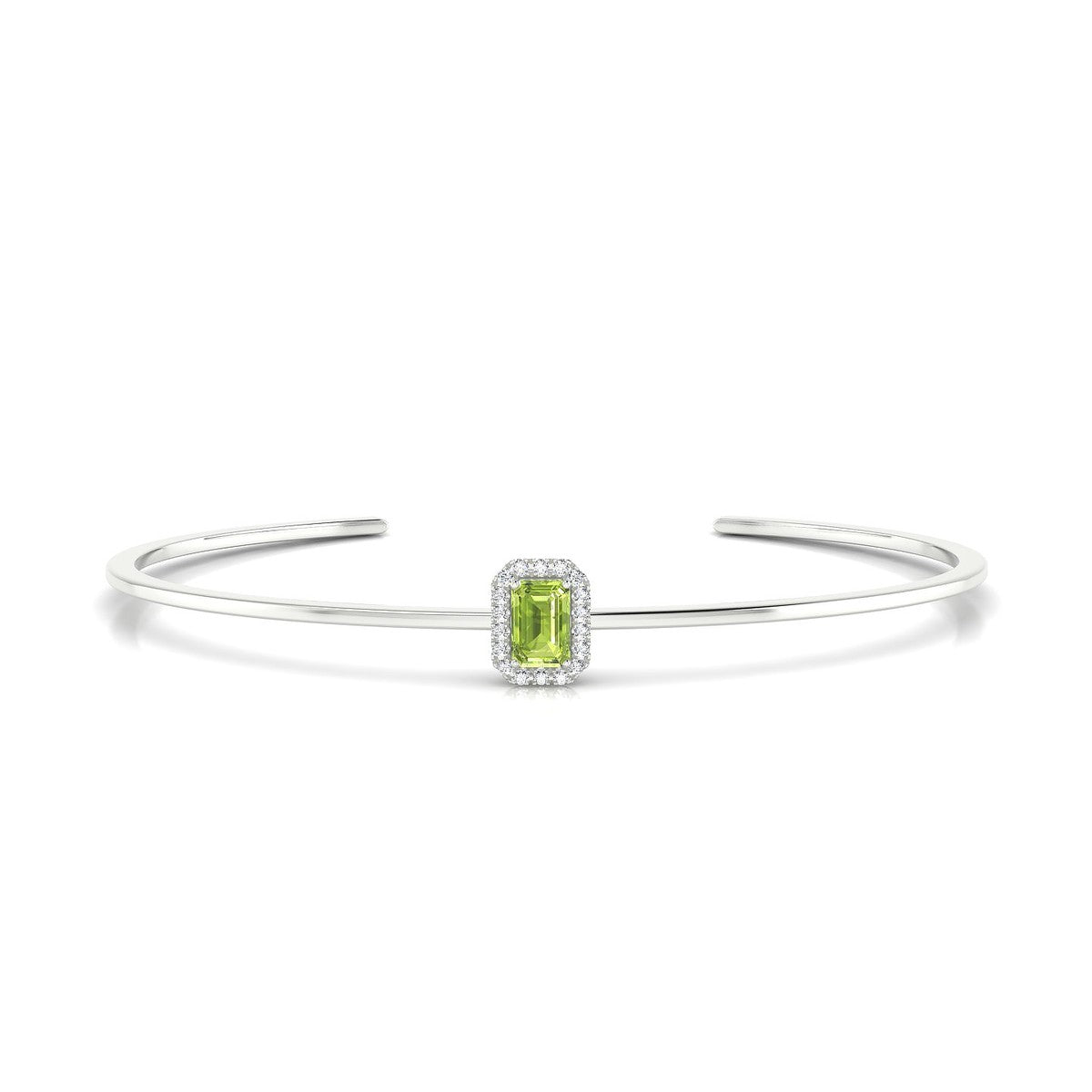 Solar | 18k White Gold 6 x 4 mm Emerald Peridot Bangle