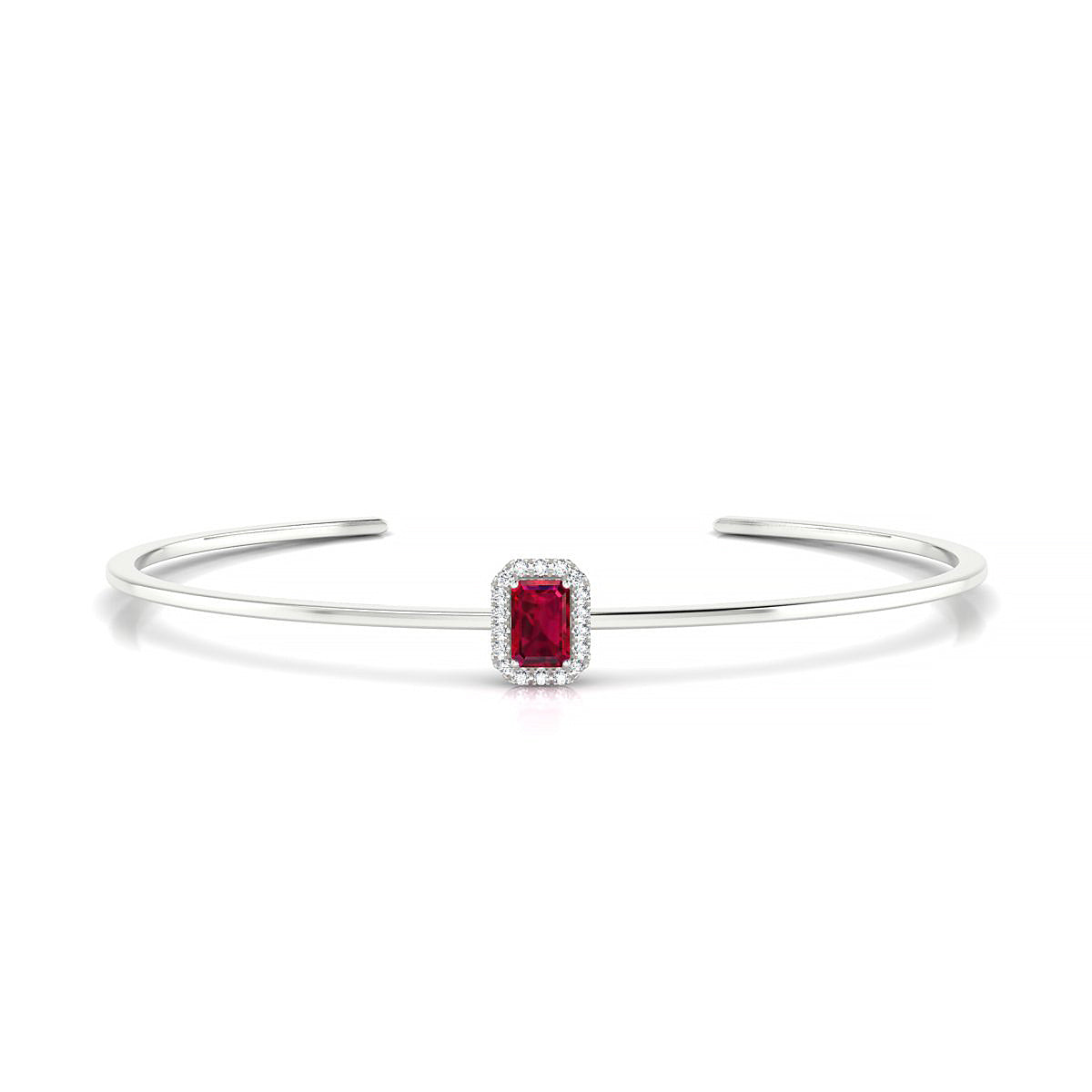 Solar | 18k White Gold 6 x 4 mm Emerald Ruby Bangle