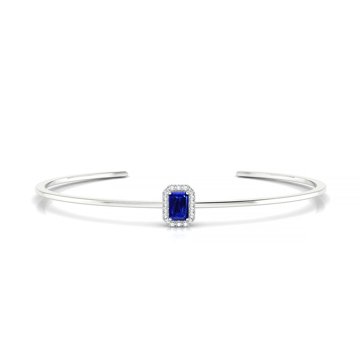 Solar | 18k White Gold 6 x 4 mm Emerald Sapphire Bangle