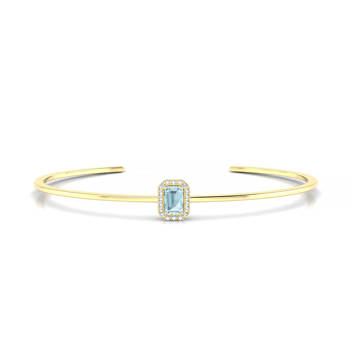 Solar | 18k Yellow Gold 6 x 4 mm Emerald Aquamarine Bangle