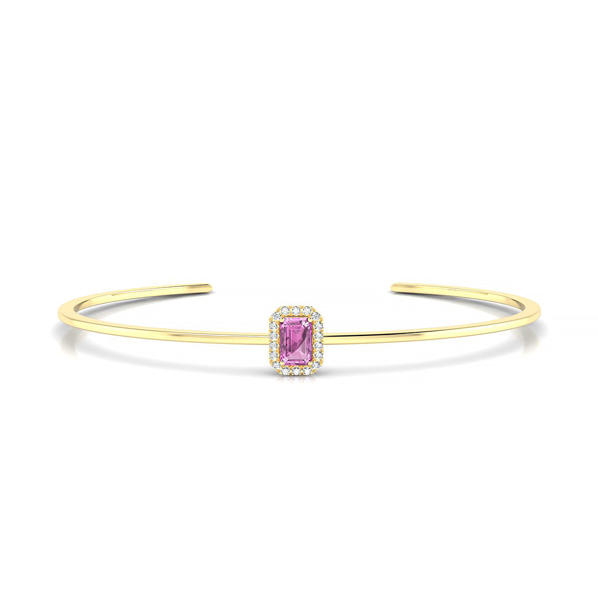 Solar | 18k Yellow Gold 6 x 4 mm Emerald Pink Sapphire Bangle