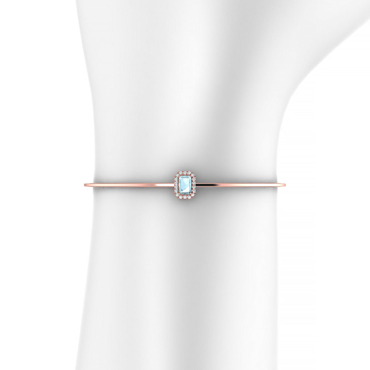 Solar | 18k Rose Gold 6 x 4 mm Emerald Aquamarine Bangle