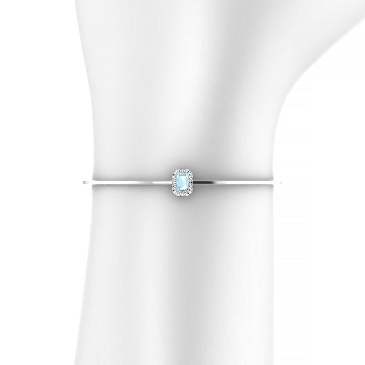 Solar | 18k White Gold 6 x 4 mm Emerald Aquamarine Bangle