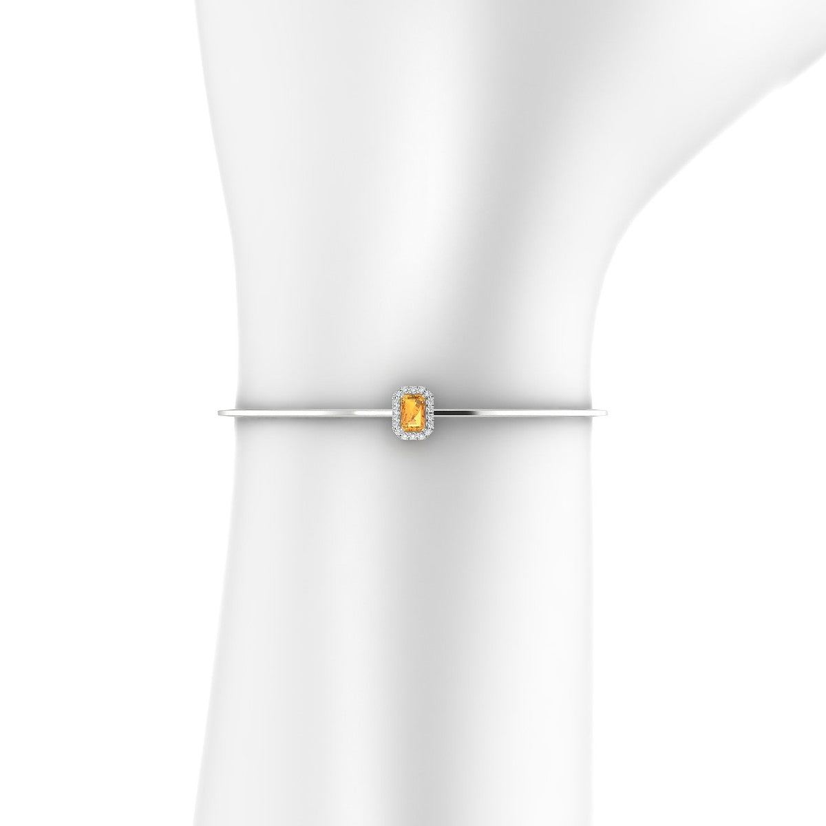 Solar | 18k White Gold 6 x 4 mm Emerald Citrine Bangle