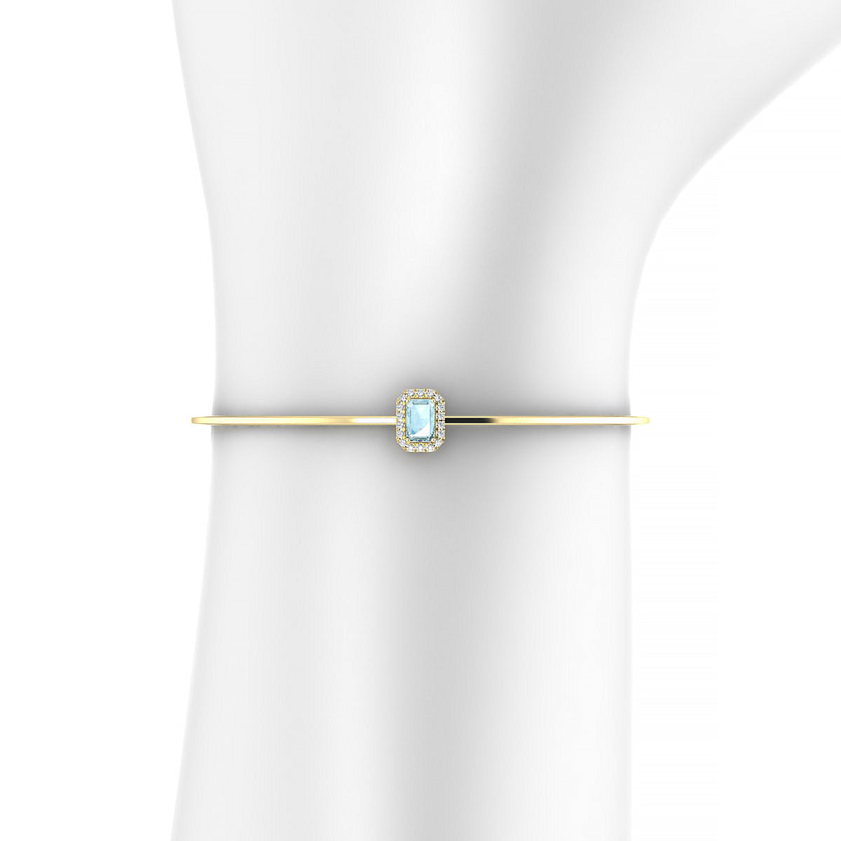 Solar | 18k Yellow Gold 6 x 4 mm Emerald Aquamarine Bangle