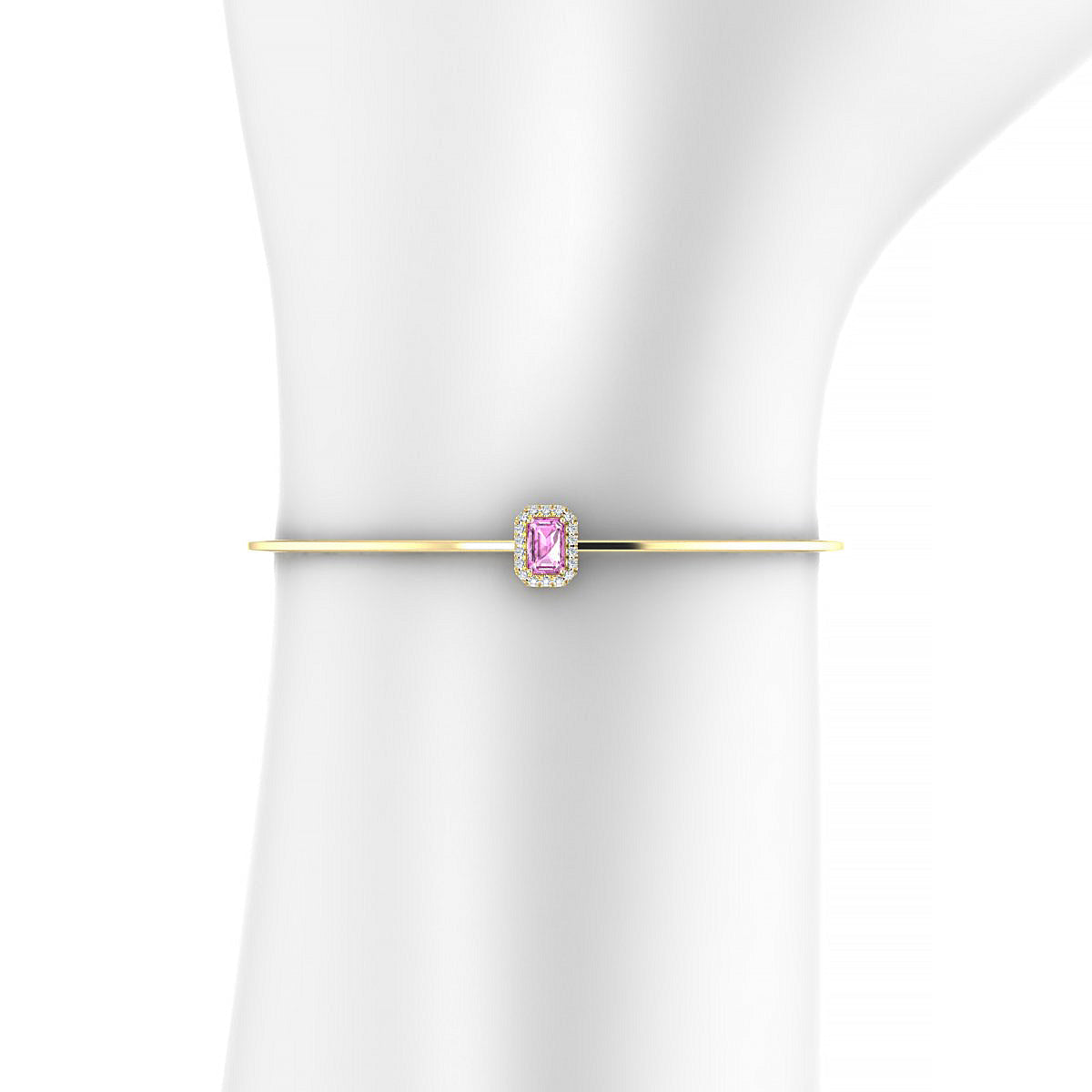 Solar | 18k Yellow Gold 6 x 4 mm Emerald Pink Sapphire Bangle