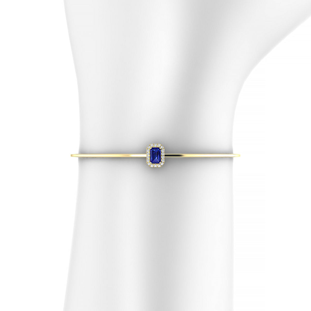 Solar | 18k Yellow Gold 6 x 4 mm Emerald Sapphire Bangle