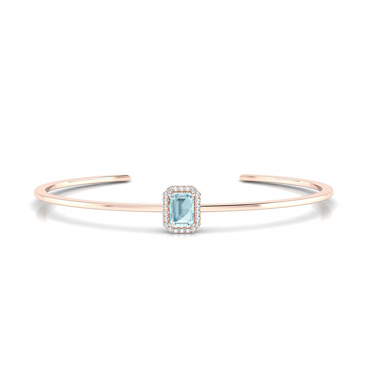 Solar | 18k Rose Gold 7 x 5 mm Emerald Aquamarine Bangle