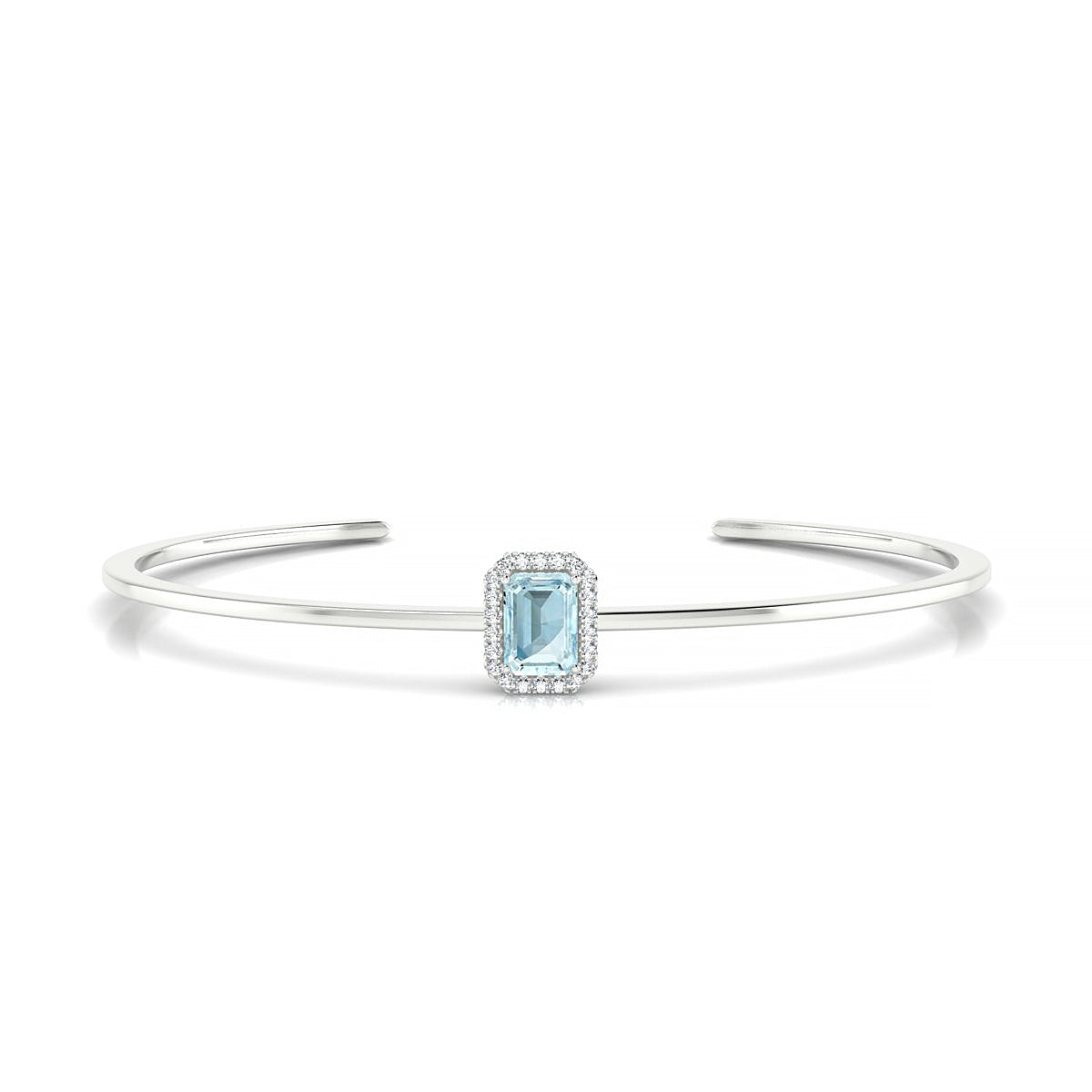 Solar | 18k White Gold 7 x 5 mm Emerald Aquamarine Bangle