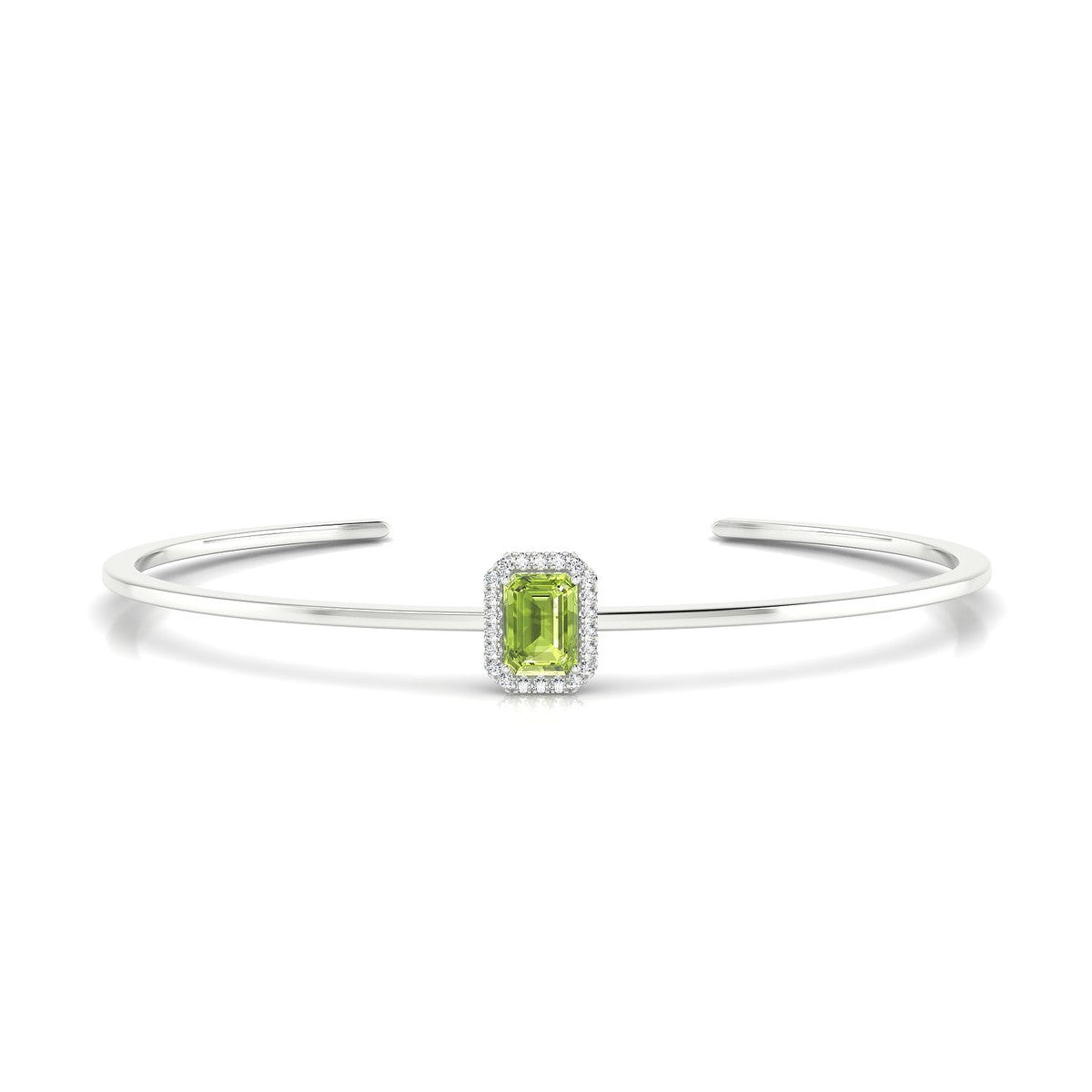 Solar | 18k White Gold 7 x 5 mm Emerald Peridot Bangle
