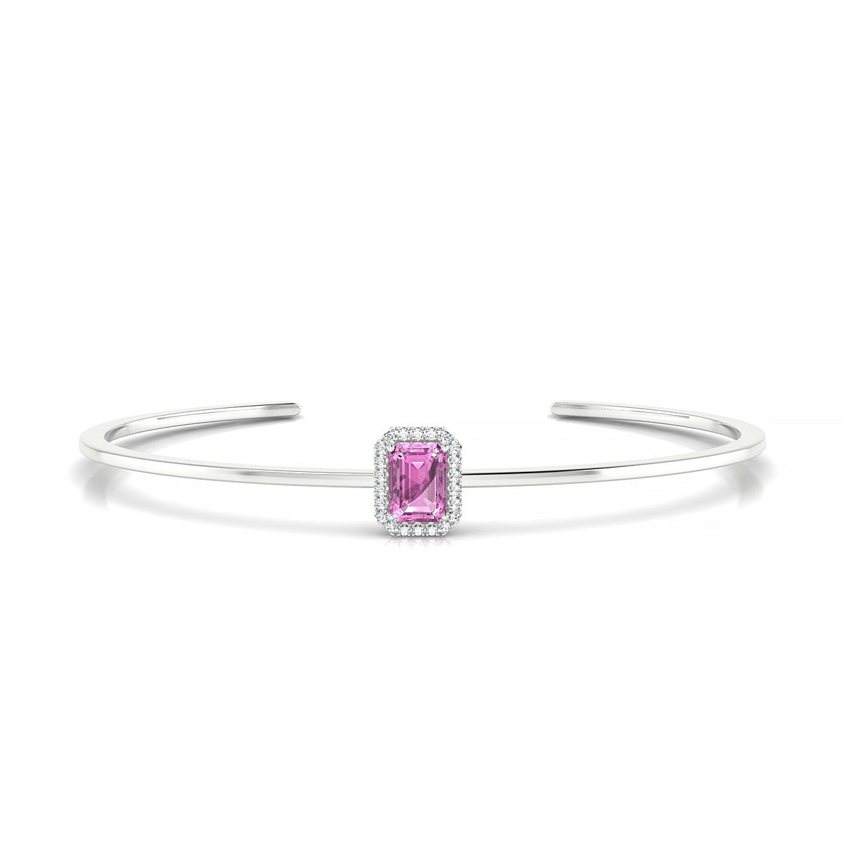 Solar | 18k White Gold 7 x 5 mm Emerald Pink Sapphire Bangle