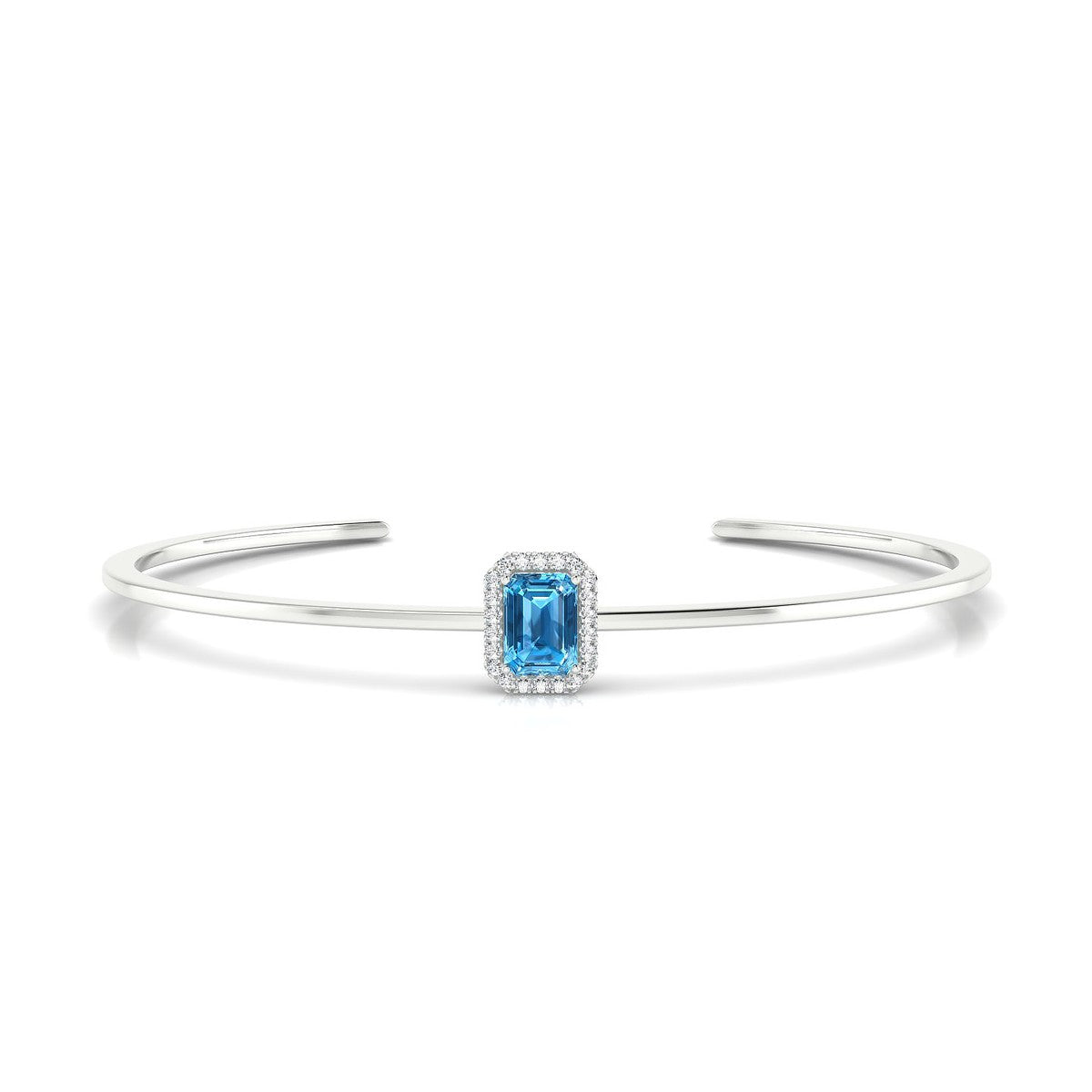 Solar | 18k White Gold 7 x 5 mm Emerald Topaz Bangle