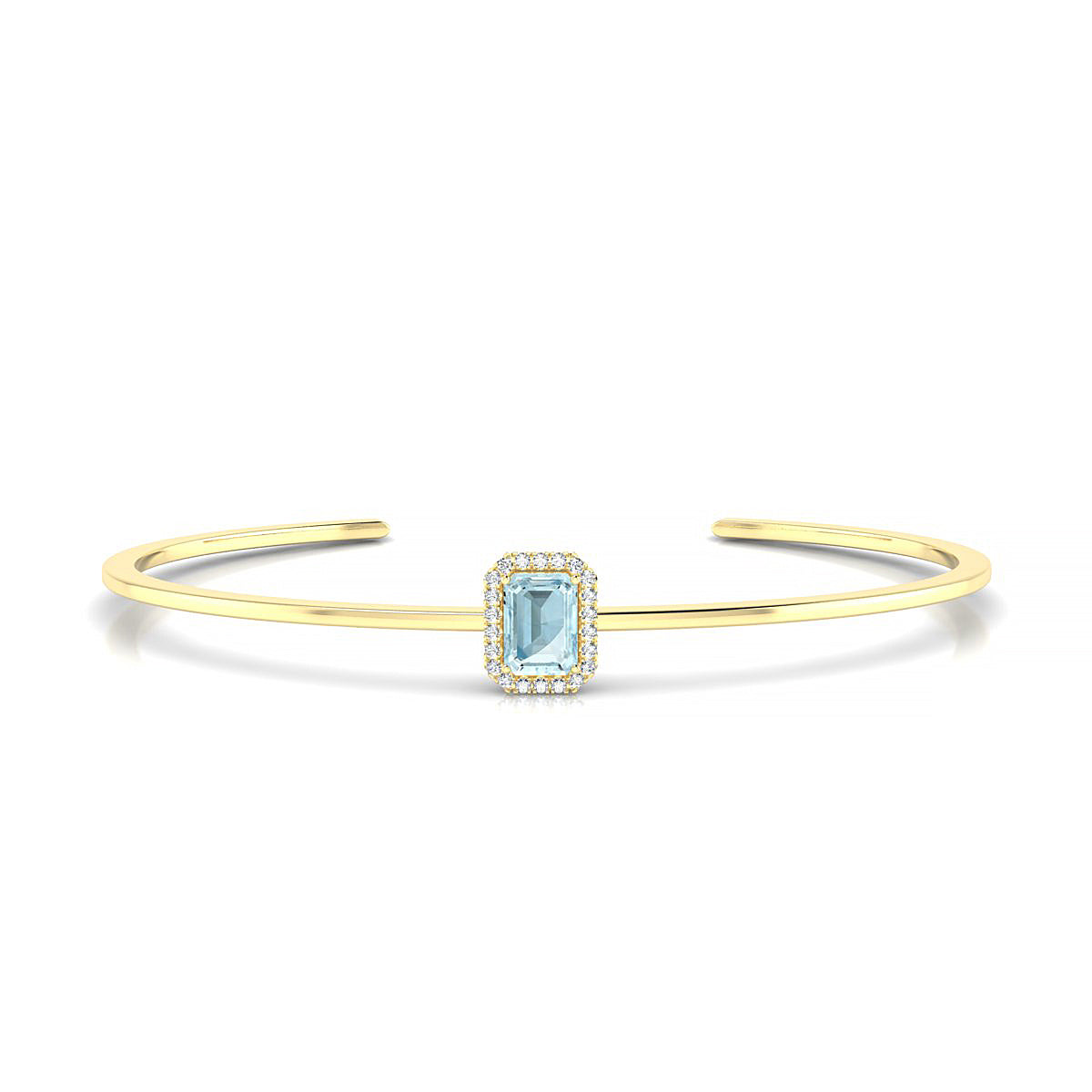 Solar | 18k Yellow Gold 7 x 5 mm Emerald Aquamarine Bangle