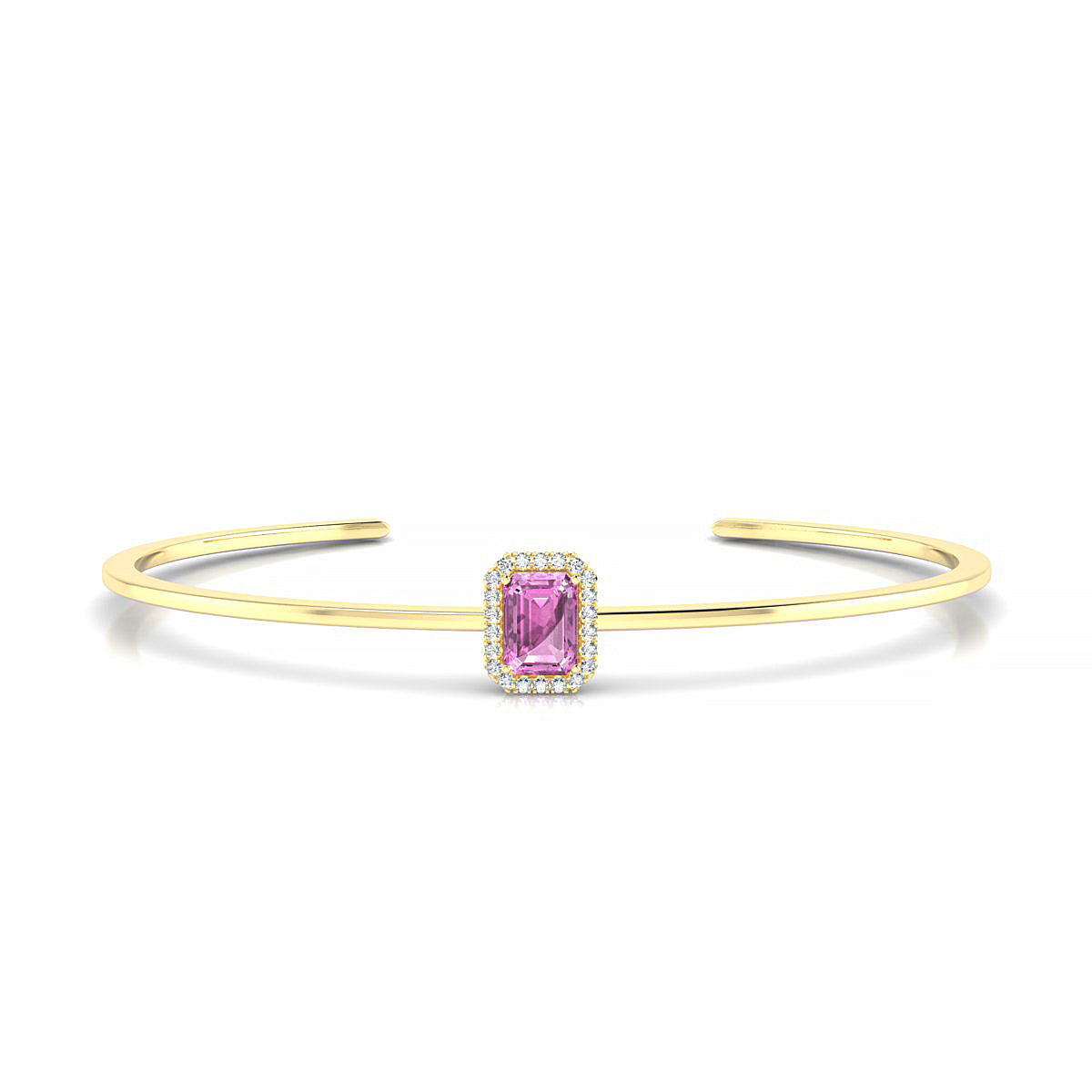 Solar | 18k Yellow Gold 7 x 5 mm Emerald Pink Sapphire Bangle