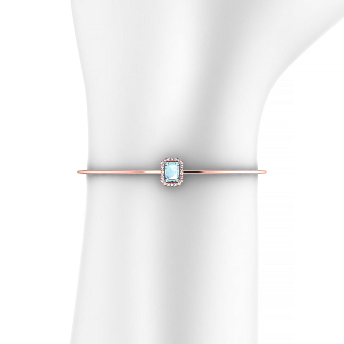 Solar | 18k Rose Gold 7 x 5 mm Emerald Aquamarine Bangle