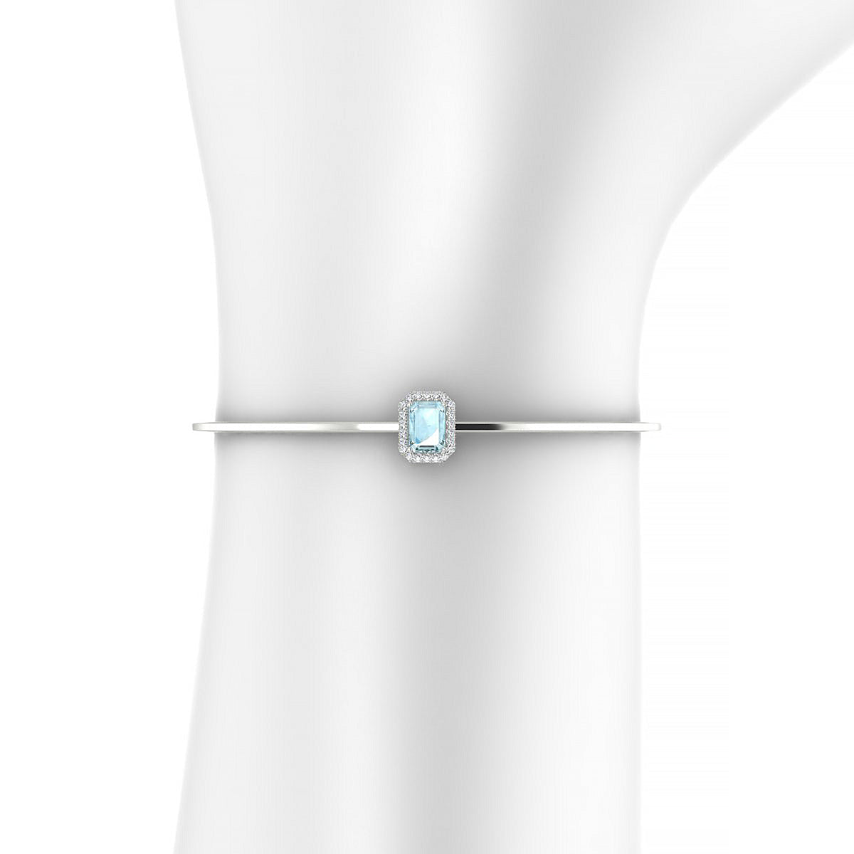 Solar | 18k White Gold 7 x 5 mm Emerald Aquamarine Bangle