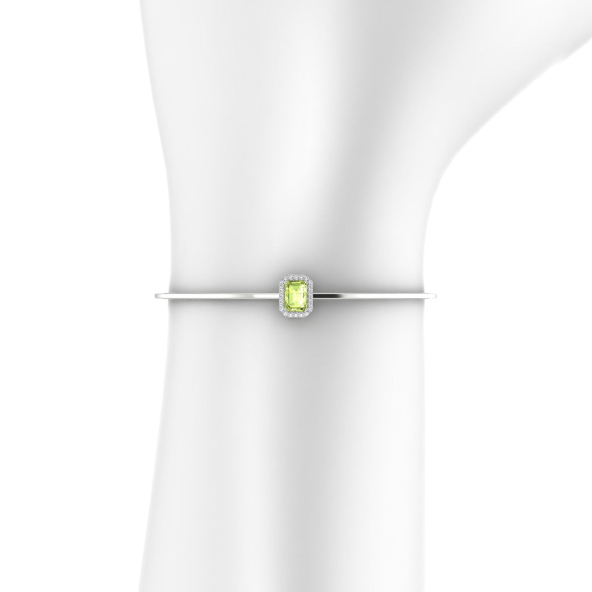 Solar | 18k White Gold 7 x 5 mm Emerald Peridot Bangle