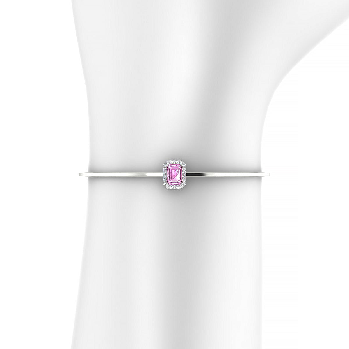 Solar | 18k White Gold 7 x 5 mm Emerald Pink Sapphire Bangle