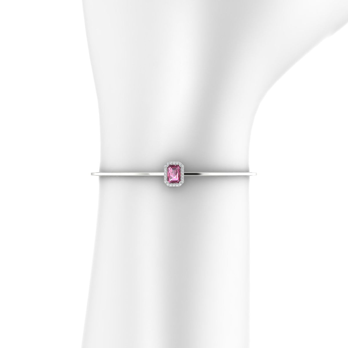 Solar | 18k White Gold 7 x 5 mm Emerald Rhodolite Bangle
