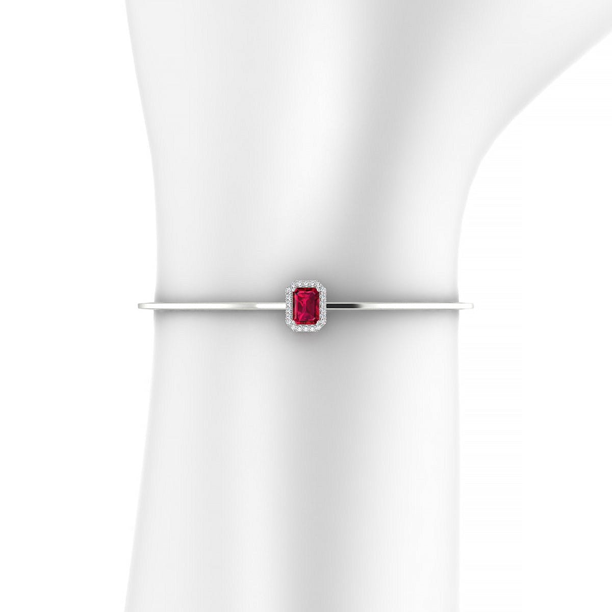 Solar | 18k White Gold 7 x 5 mm Emerald Ruby Bangle