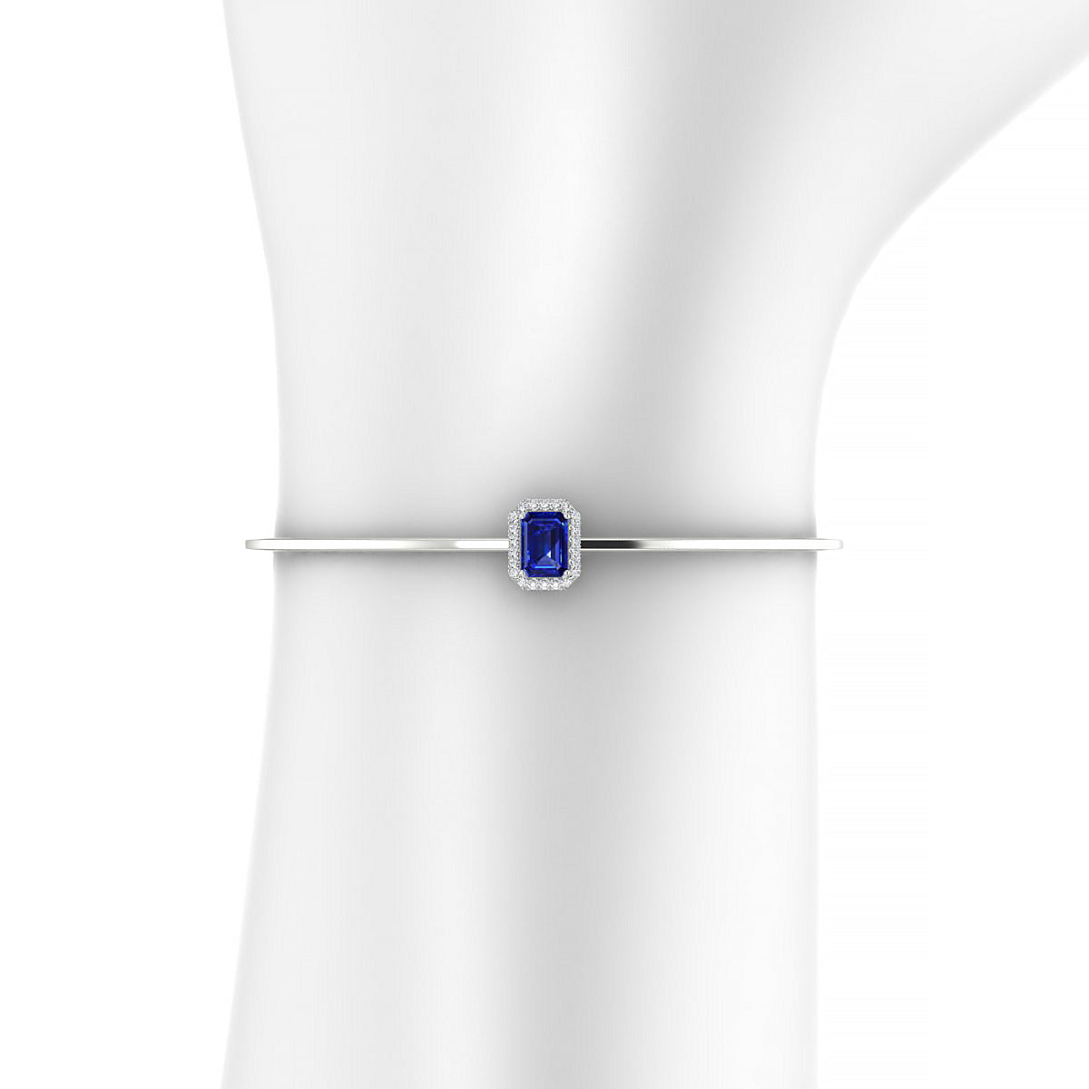 Solar | 18k White Gold 7 x 5 mm Emerald Sapphire Bangle