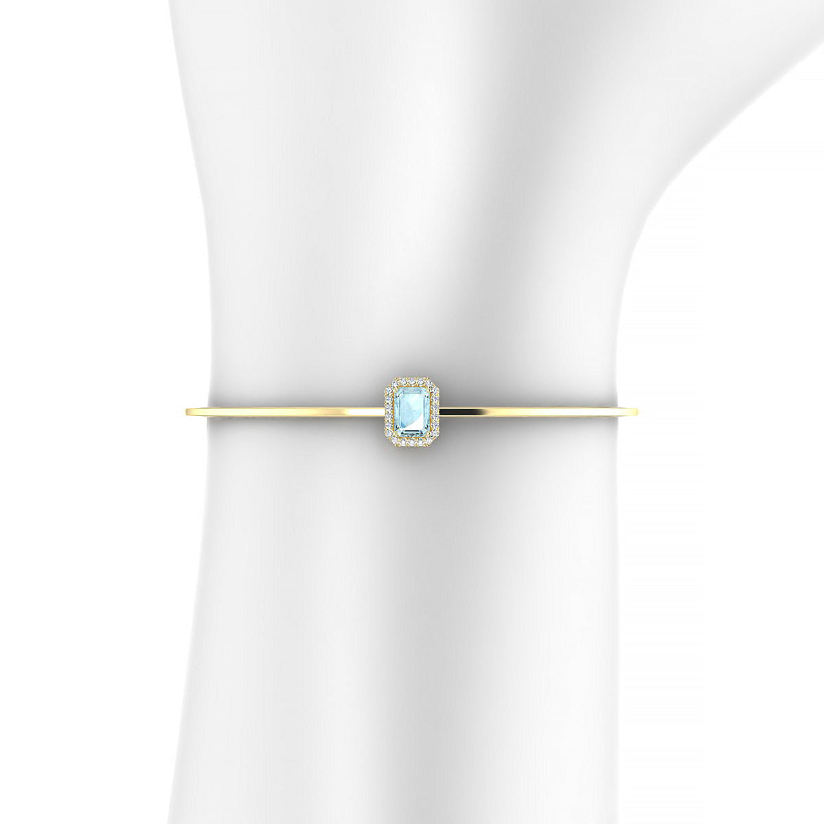 Solar | 18k Yellow Gold 7 x 5 mm Emerald Aquamarine Bangle
