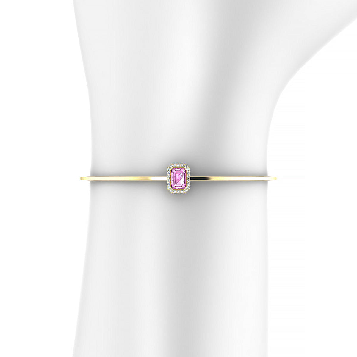 Solar | 18k Yellow Gold 7 x 5 mm Emerald Pink Sapphire Bangle
