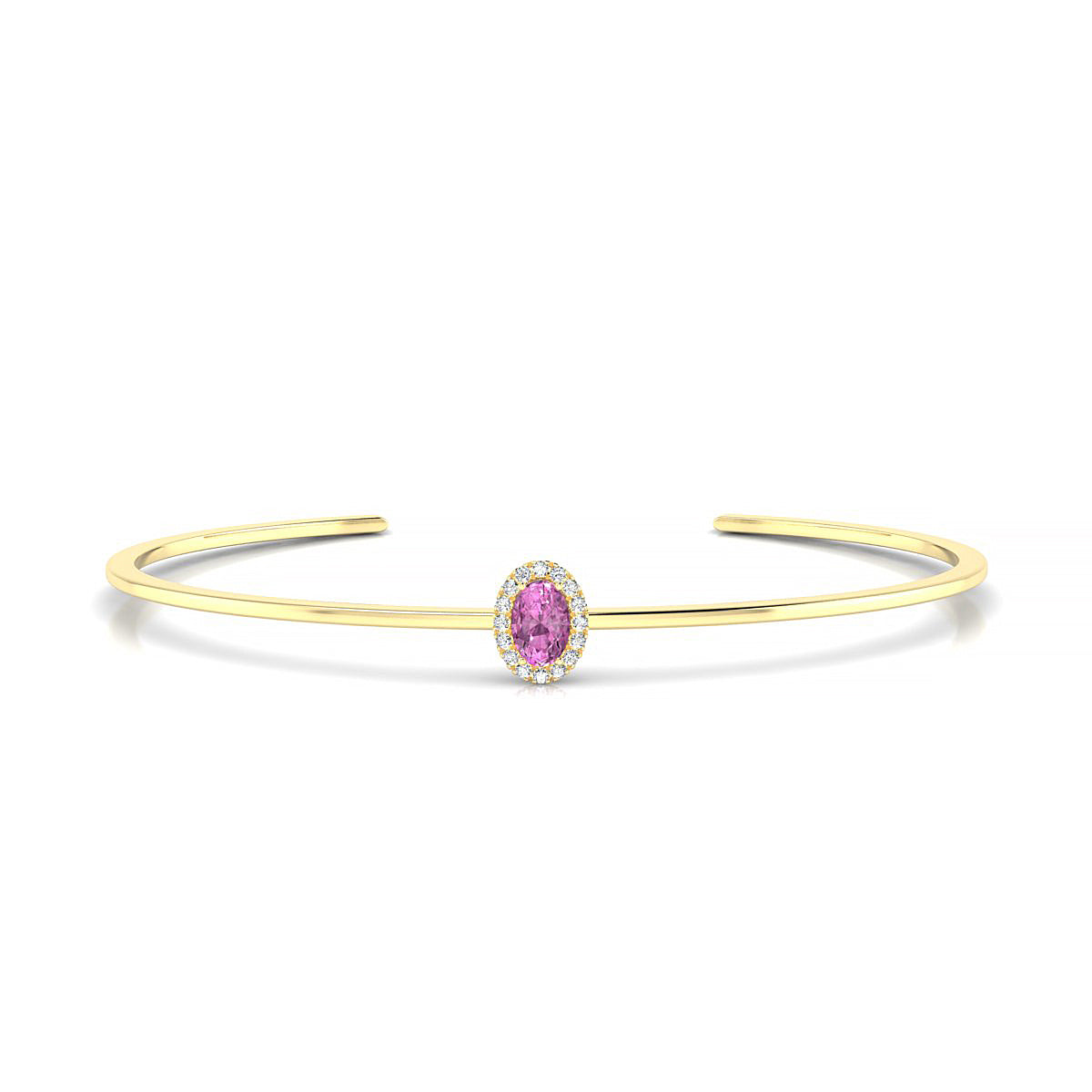 Solar | 18k Yellow Gold 6 x 4 mm Oval Pink Sapphire Bangle