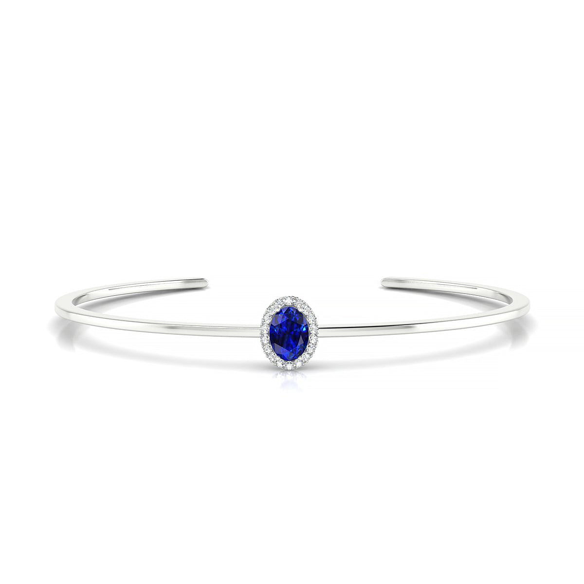 Solar | 18k White Gold 7 x 5 mm Oval Sapphire Bangle