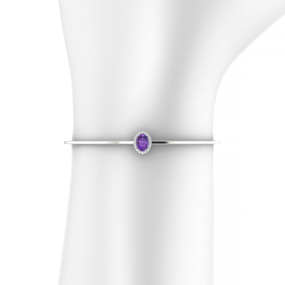 Solar | 18k White Gold 7 x 5 mm Oval Amethyst Bangle