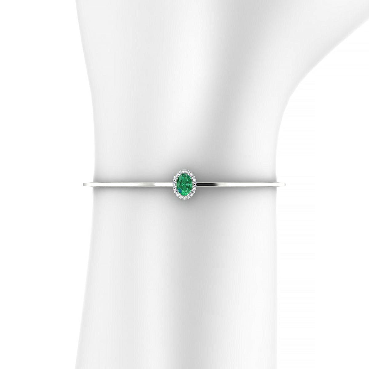 Solar | 18k White Gold 7 x 5 mm Oval Emerald Bangle