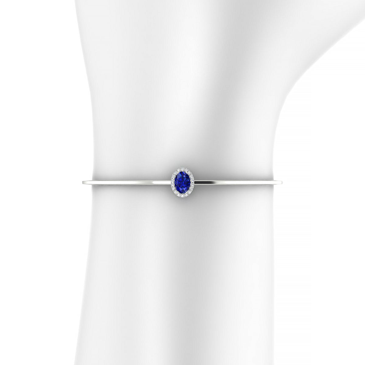 Solar | 18k White Gold 7 x 5 mm Oval Sapphire Bangle