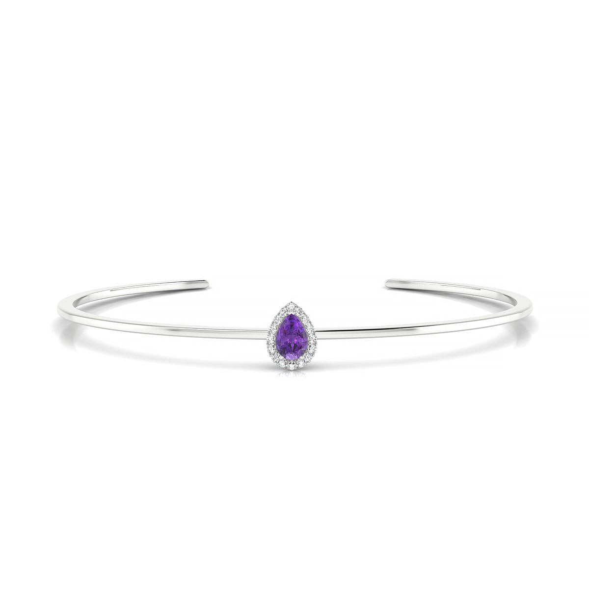 Solar | 18k White Gold 6 x 4 mm Pear Amethyst Bangle