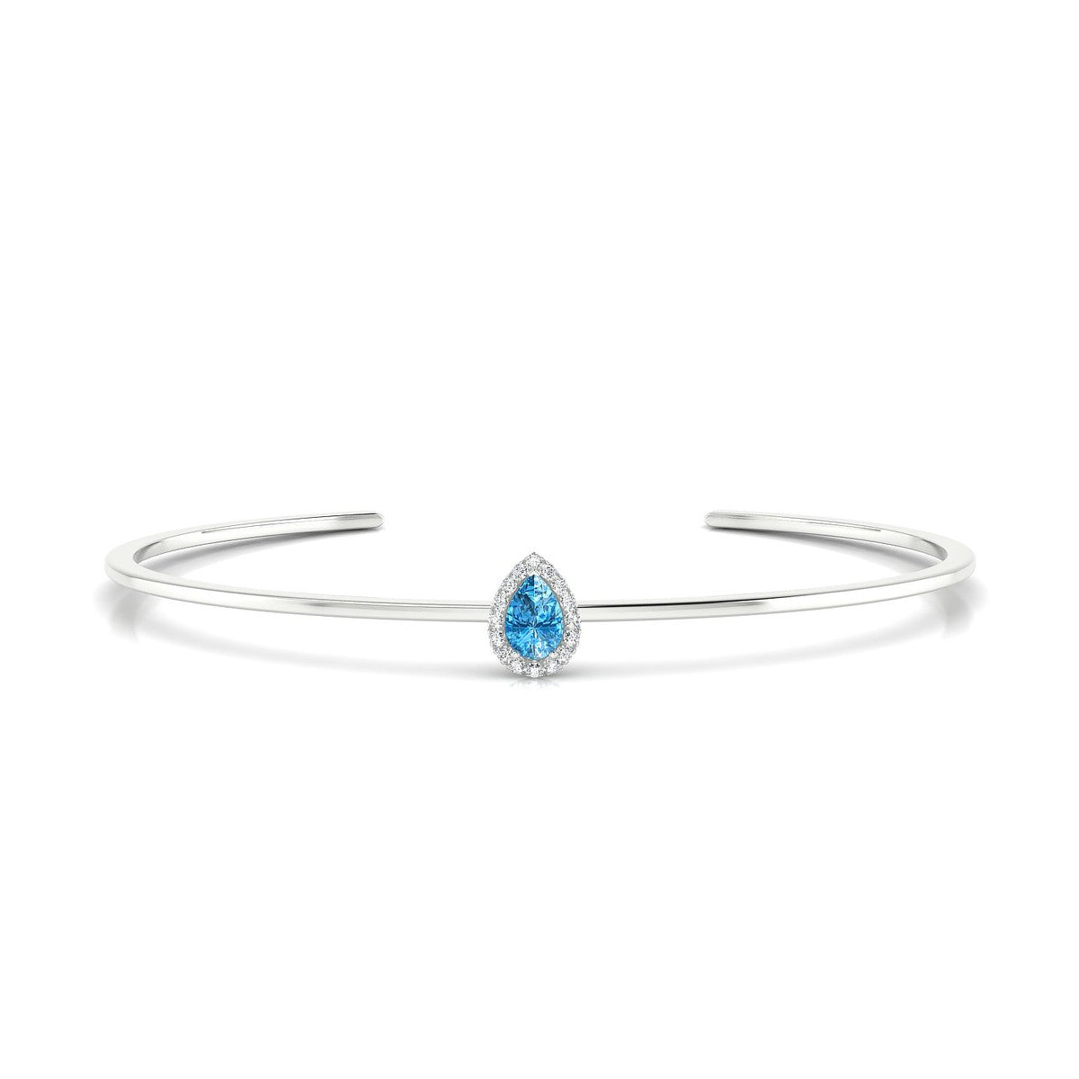 Solar | 18k White Gold 6 x 4 mm Pear Topaz Bangle