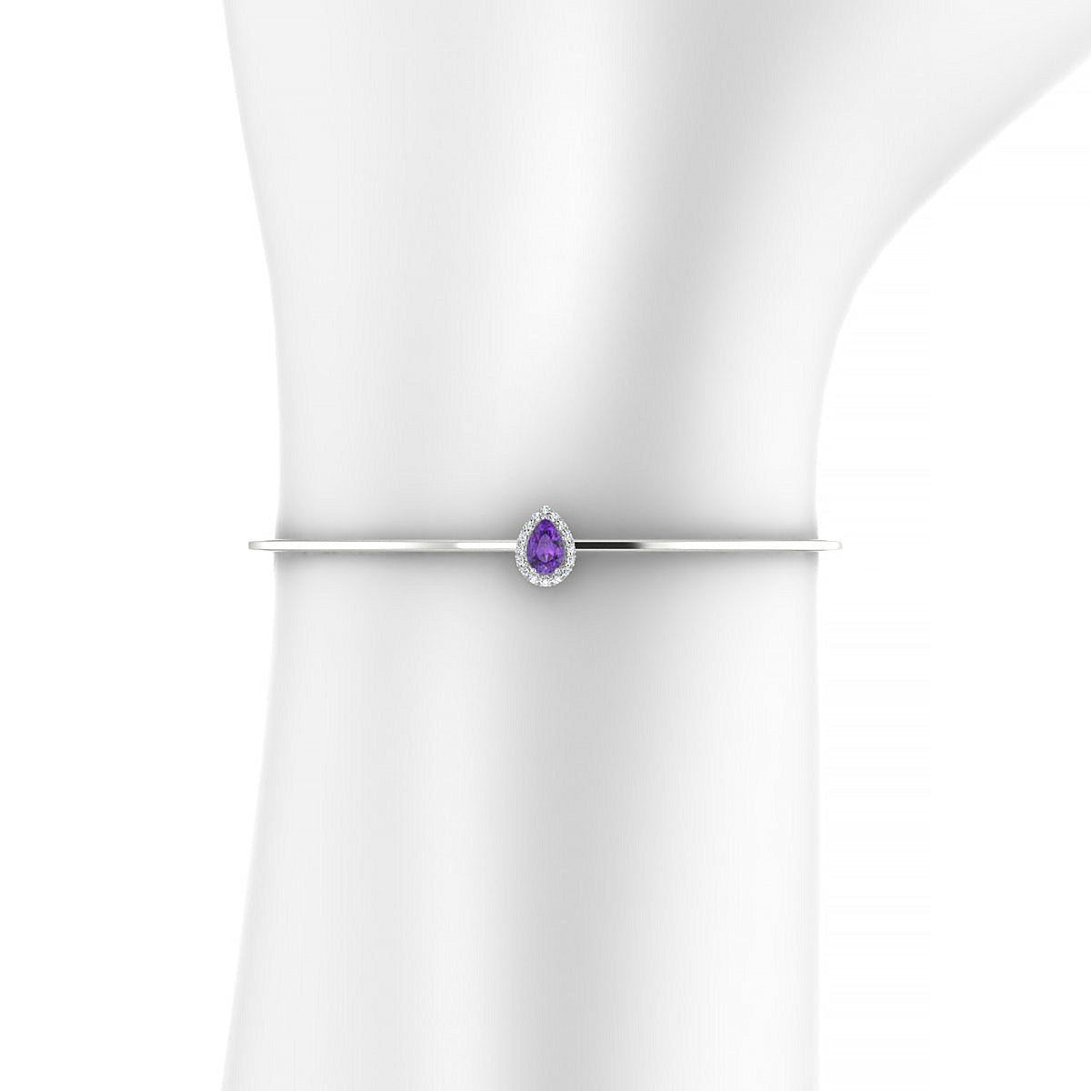 Solar | 18k White Gold 6 x 4 mm Pear Amethyst Bangle