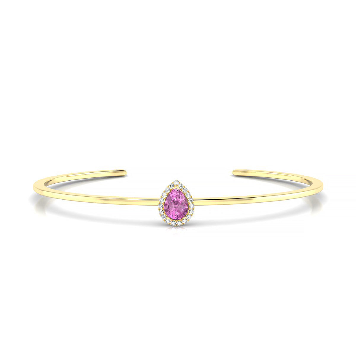 Solar | 18k Yellow Gold 7 x 5 mm Pear Pink Sapphire Bangle