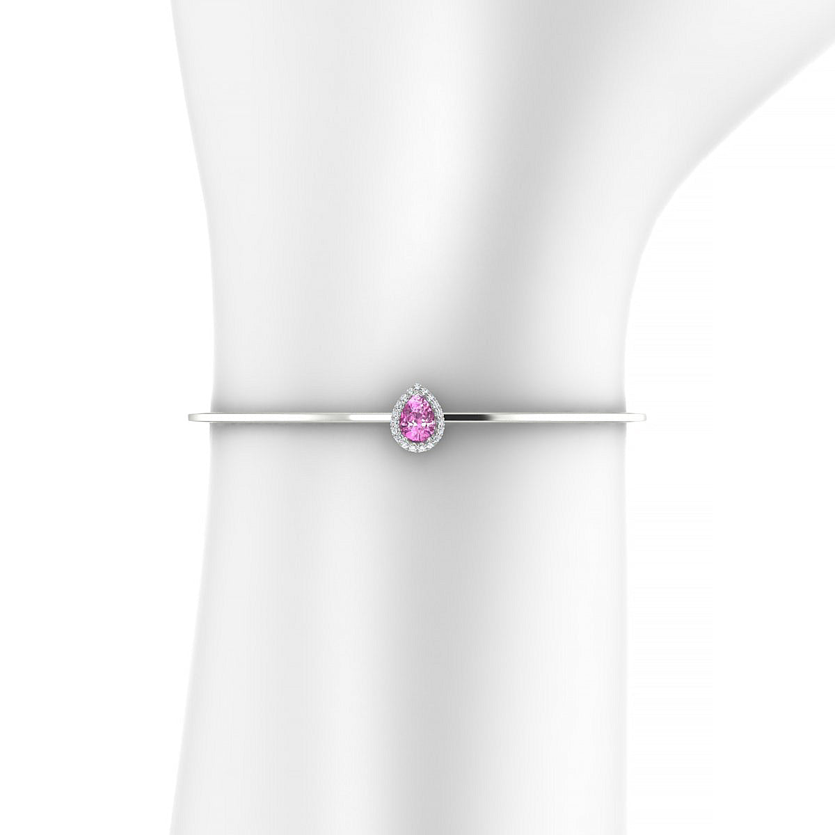 Solar | 18k White Gold 7 x 5 mm Pear Pink Sapphire Bangle