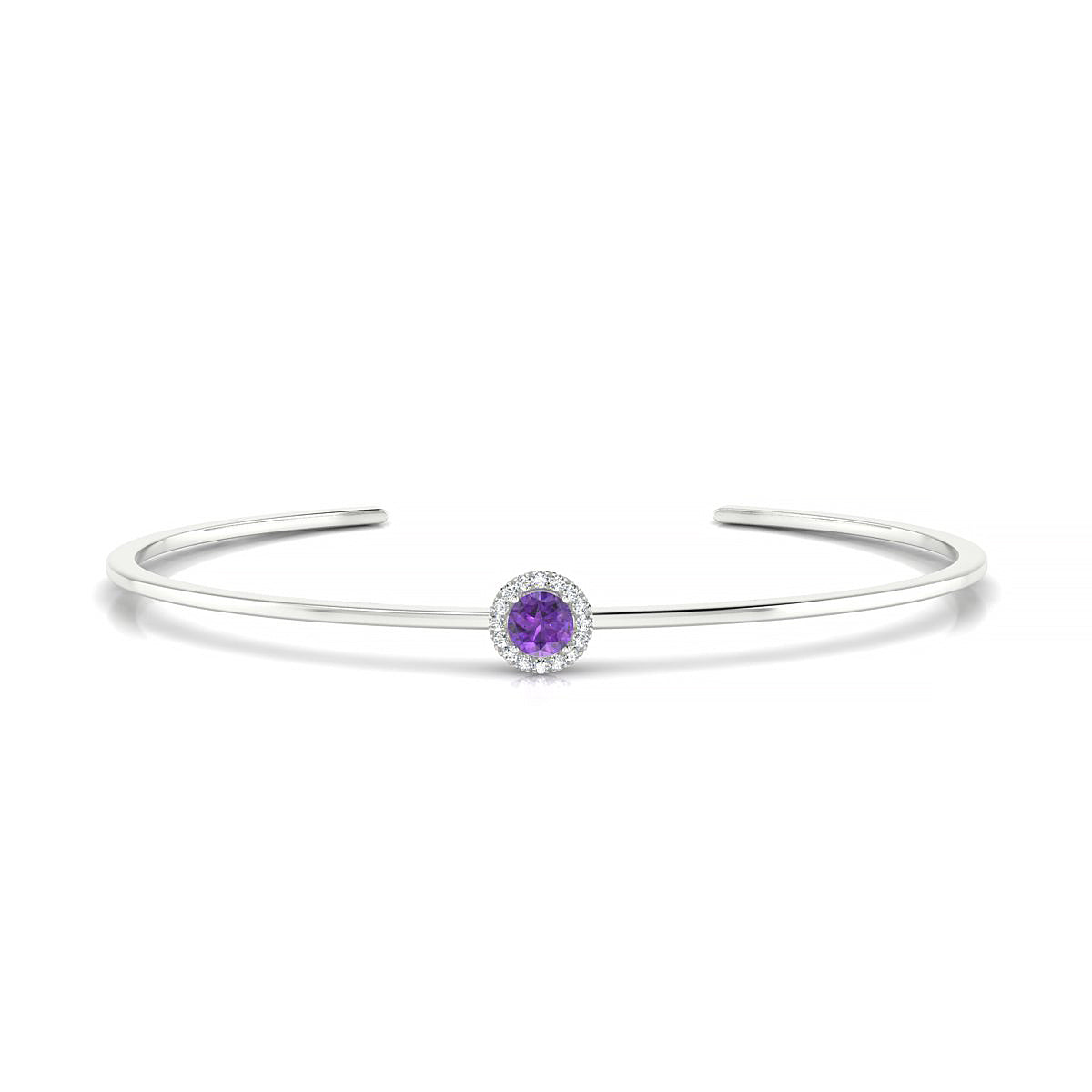 Solar | 18k White Gold 4.5 mm Round Amethyst Bangle