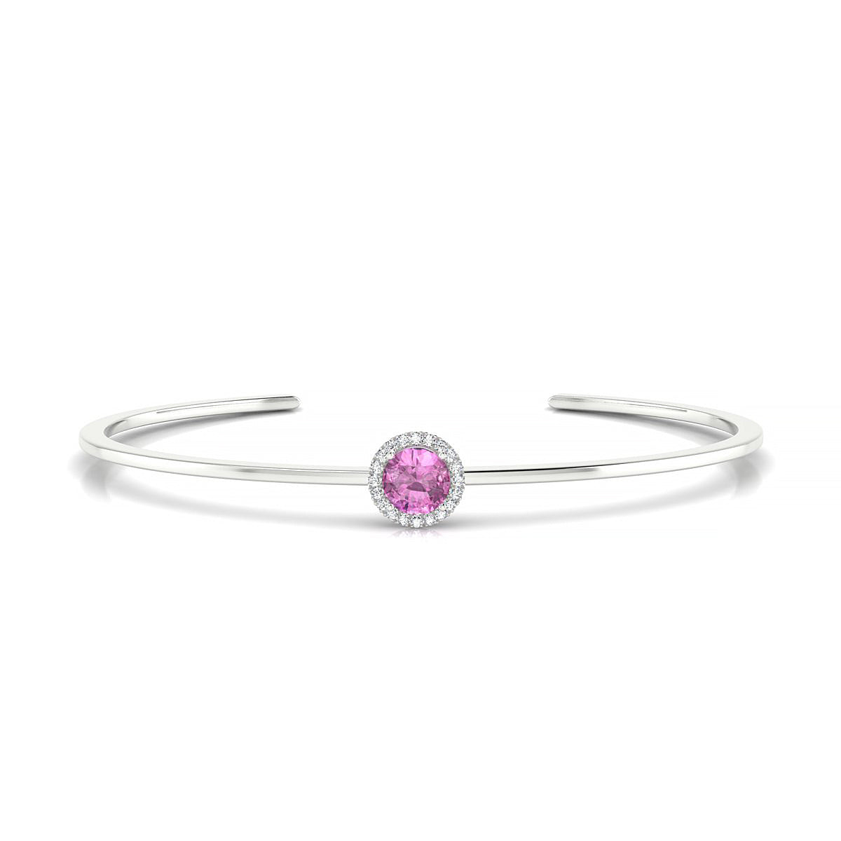 Solar | 18k White Gold 6 mm Round Pink Sapphire Bangle