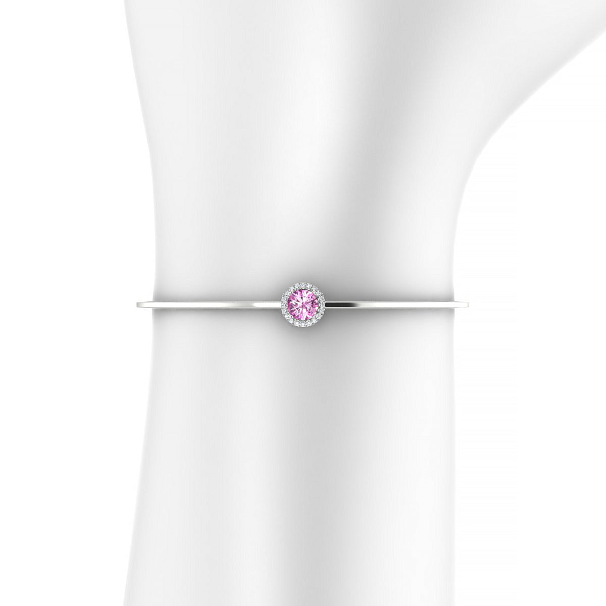 Solar | 18k White Gold 6 mm Round Pink Sapphire Bangle