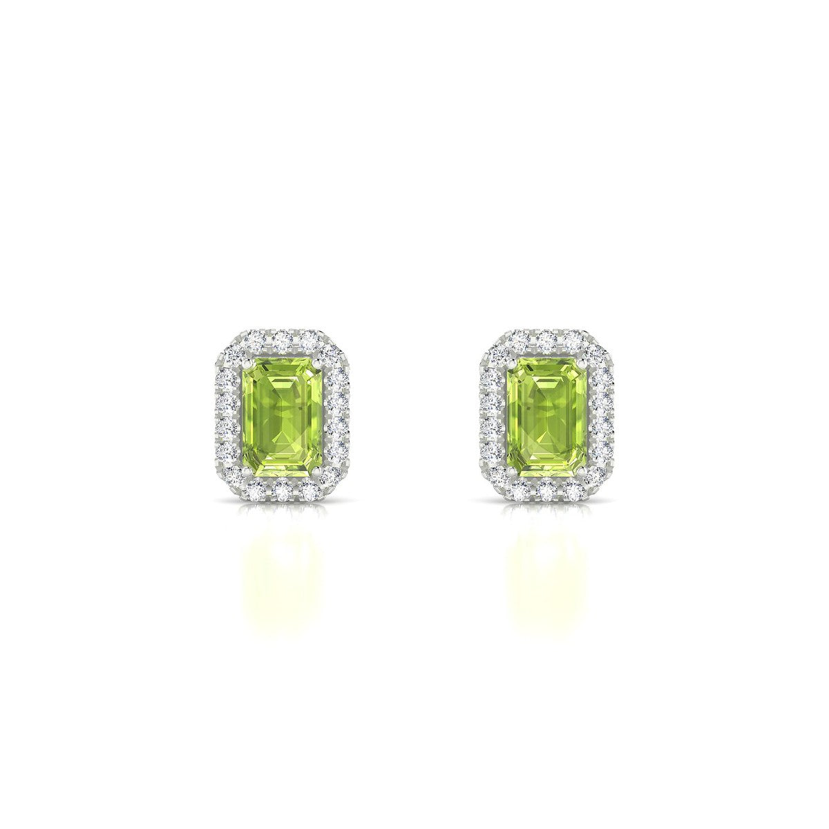 Solar | 18k White Gold 6 x 4 mm Emerald Peridot Earrings