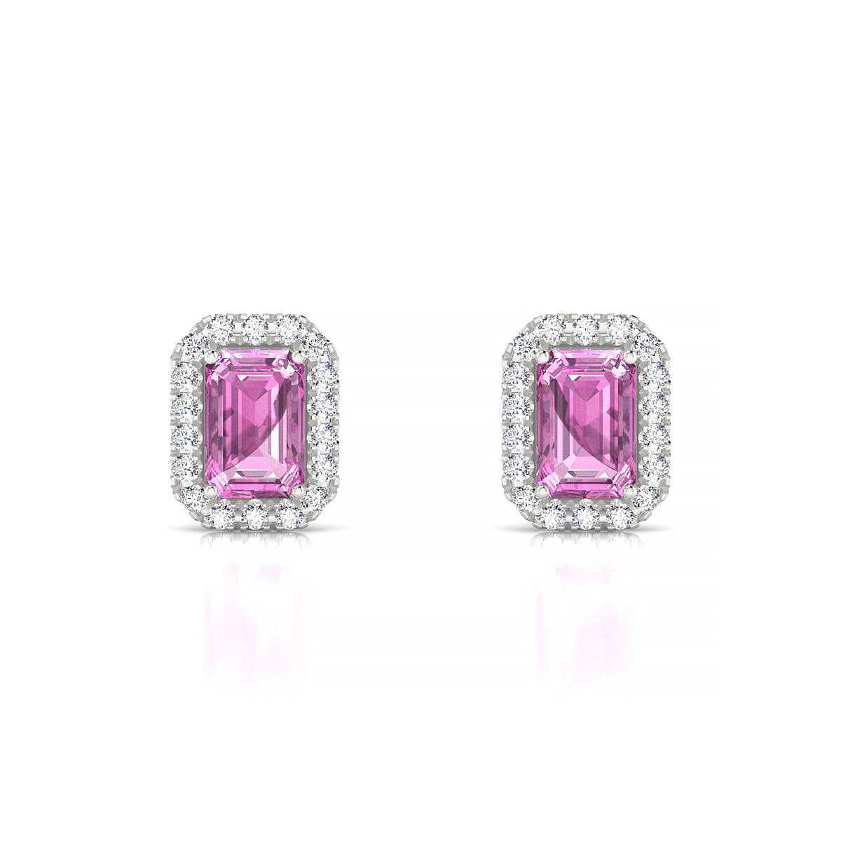 Solar | 18k White Gold 6 x 4 mm Emerald Pink Sapphire Earrings