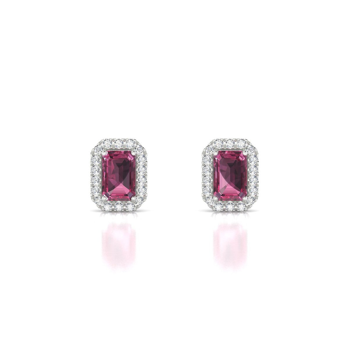 Solar | 18k White Gold 6 x 4 mm Emerald Rhodolite Earrings