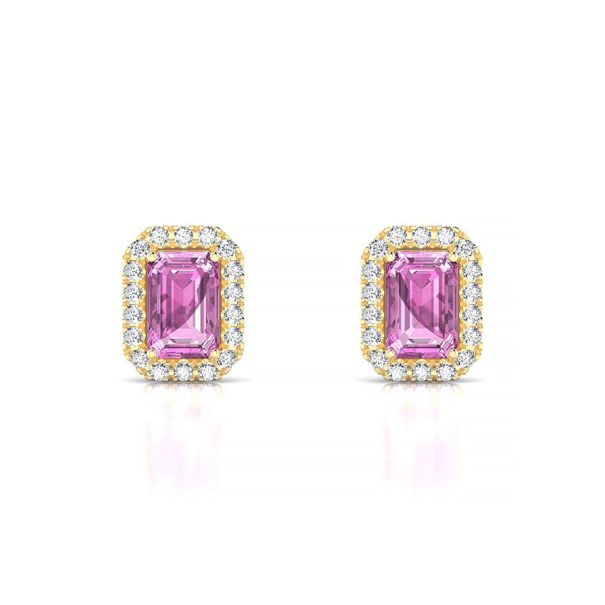 Solar | 18k Yellow Gold 6 x 4 mm Emerald Pink Sapphire Earrings