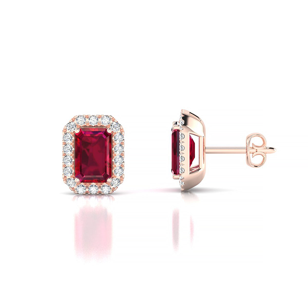 Solar | 18k Rose Gold 6 x 4 mm Emerald Ruby Earrings